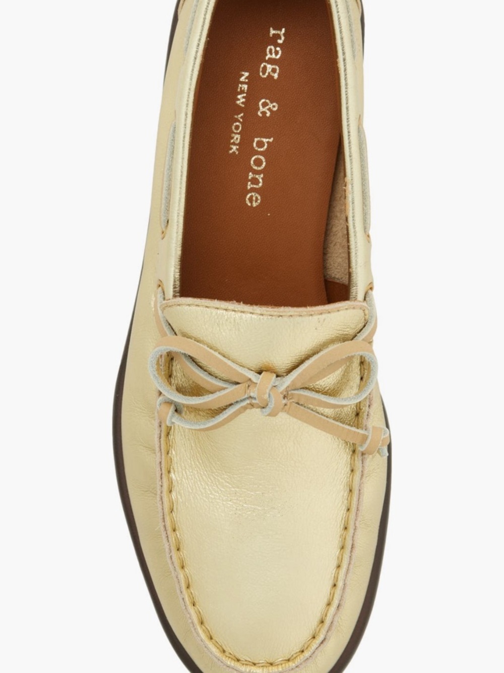 rag & bone Womens Metallic Gold Leather Moccasin Loafer